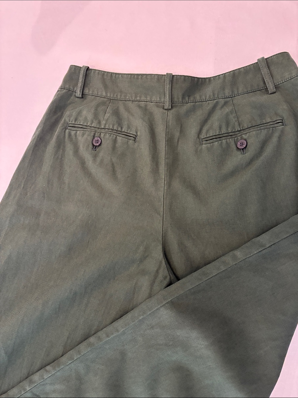 Madewell Army Green Wide-Leg Cropped Cotton Linen Blend Pleated Trousers. 10P - Picture 5 of 12